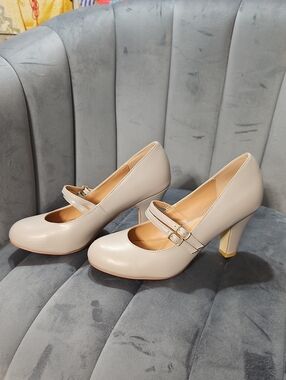 Classic Mary Jane Pumps in Light Beige - Women's Dress Heels